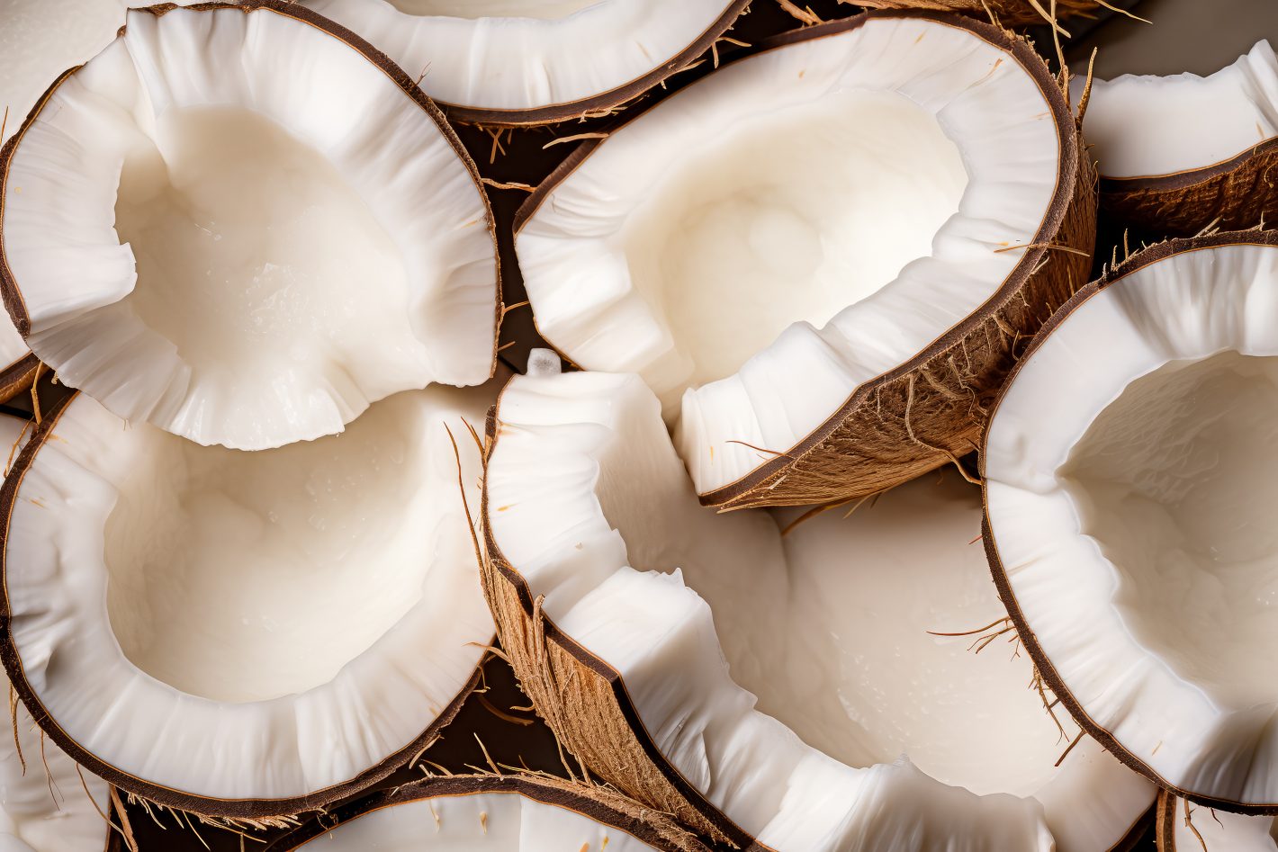 Dicas de sobremesas com coco | Foto de vários cocos partidos ao meio | Atacadão